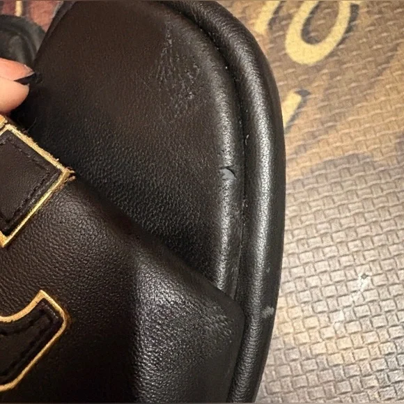 Tory Burch Double T Sport Slides Black Slides with Gold Emblem - Picture 11 of 12